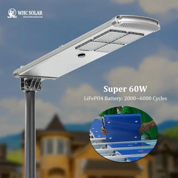 WHC 60W Solar Street Light Outdoor Led High Lumen With Sensor